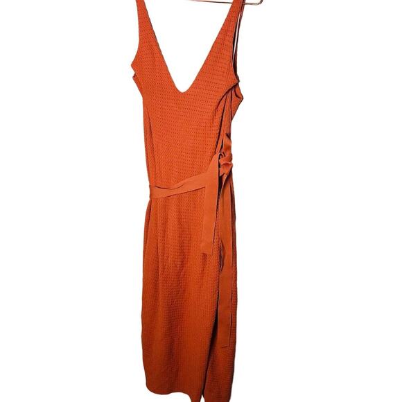 The Jetset Diaries Flowers on the Wall Rustic Orange Wrap Tie Dress Size Large - Picture 2 of 11